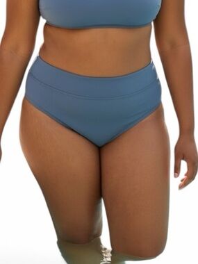 Nike Swim Solid Full Bottom Plus Size 1X NESS9339 Blue Logo High Waist NEW